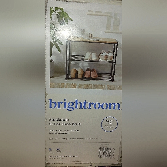 ☆NIB☆3 Tier "BRIGHTROOM" Large Multi-Use black metal Shoe Rack Natural Wood Top☆ - Picture 13 of 13